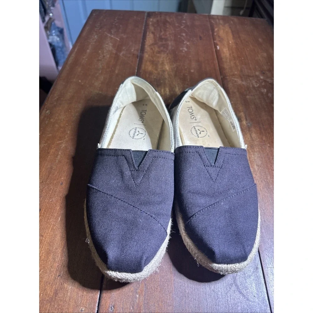 Toms Alpargata Espadrille Black/ Striped Flats‎ Shoes Womens Size 9